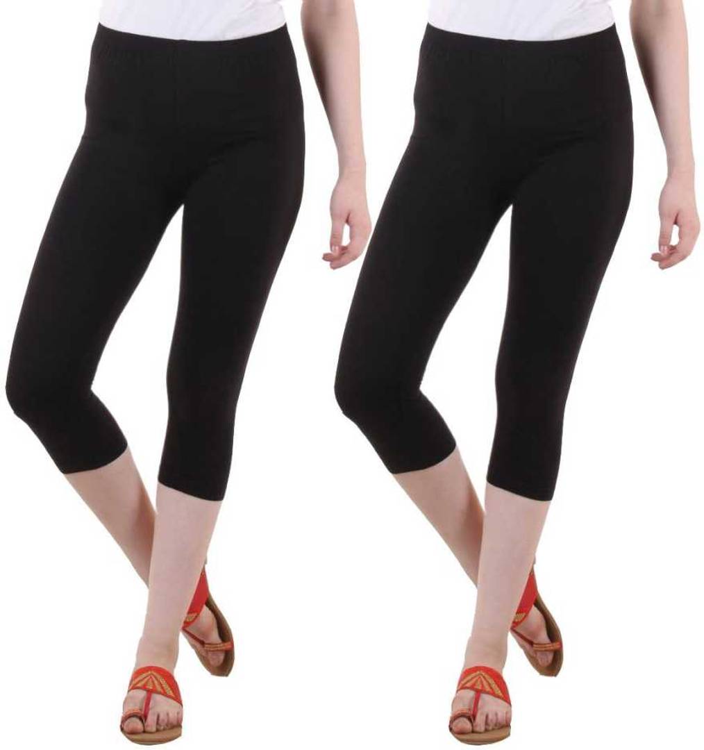 Stylish Leggings Solid Skin Fit Cotton Spandex Capri For Women & Girls (PACK OF 2)